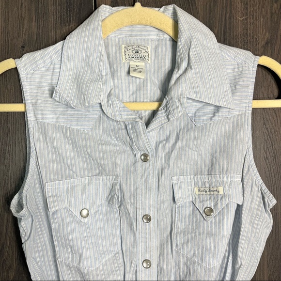 \|🌼3/$30🌼Vintage Lucky Brand Dungaree Sleeveless Stripped Blouse Size Medium - Picture 10 of 16